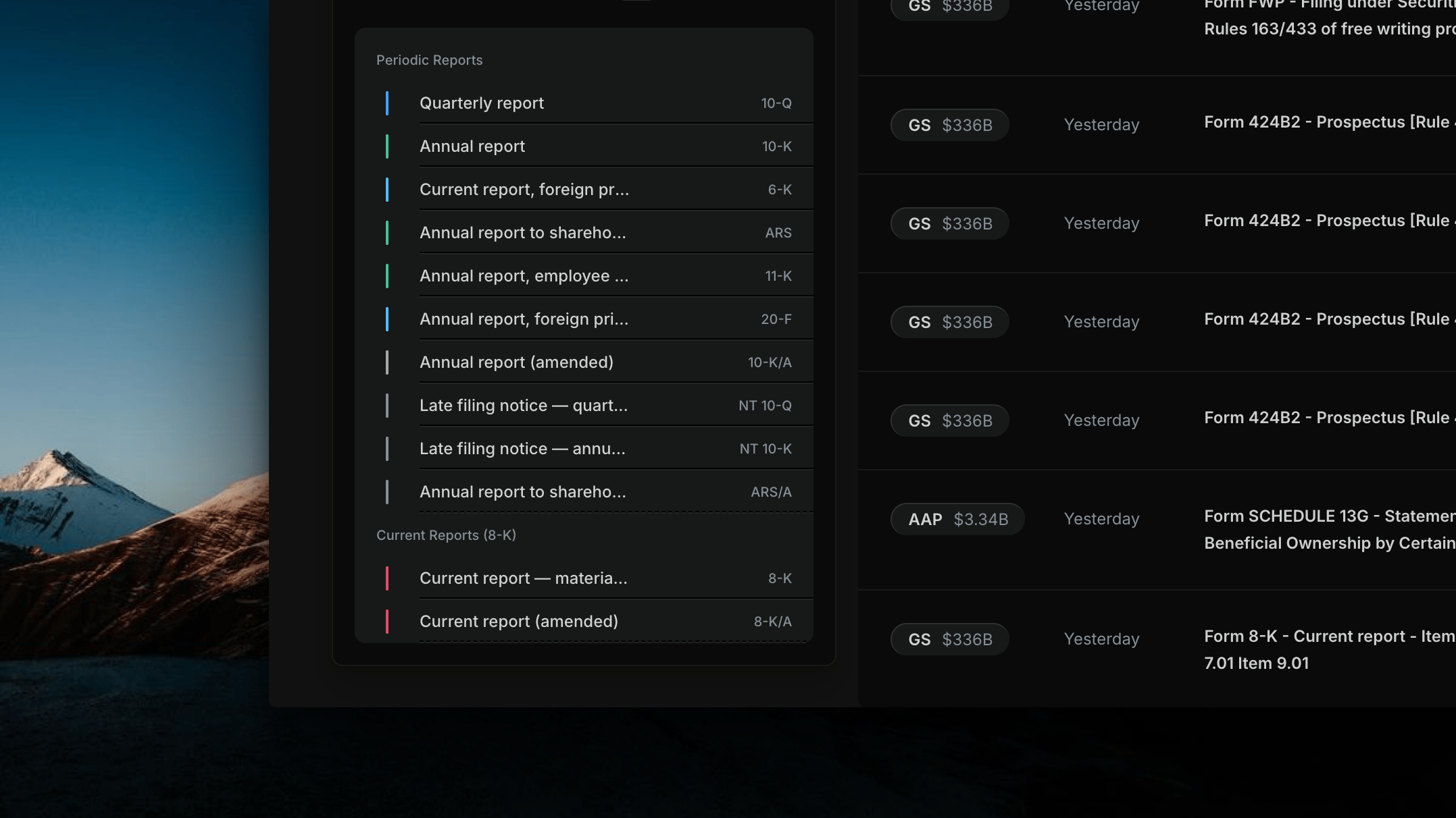 Insighthread filing type list