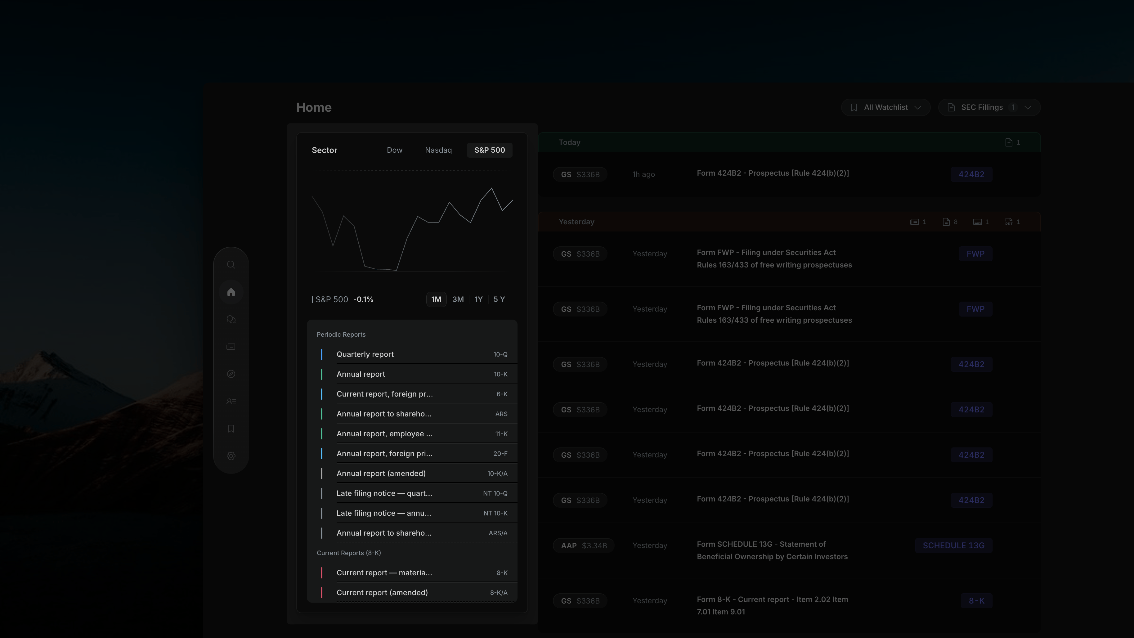 Insighthread SEC Filings left panel