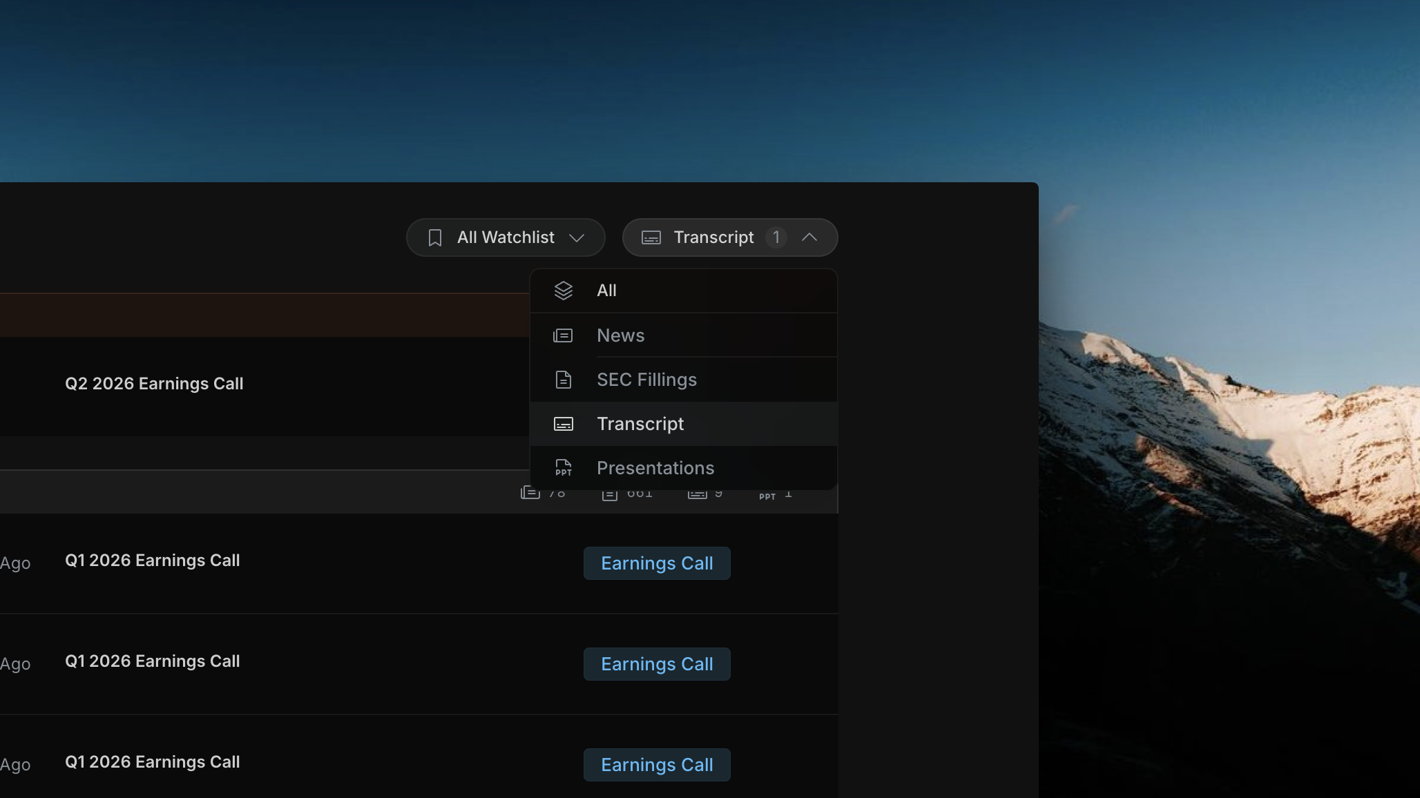 Insighthread Transcript filter feed view