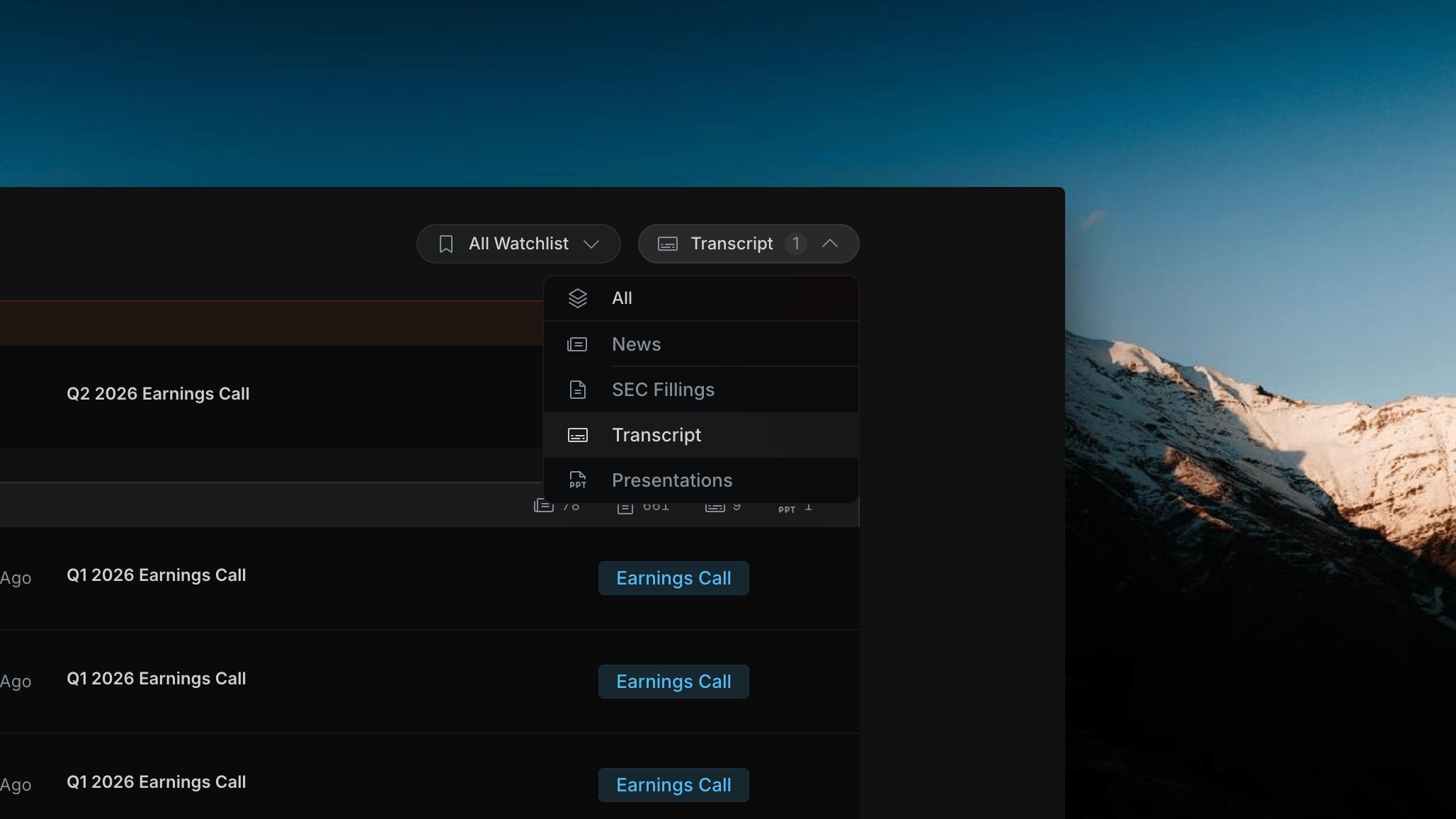 Insighthread Transcript filter feed view