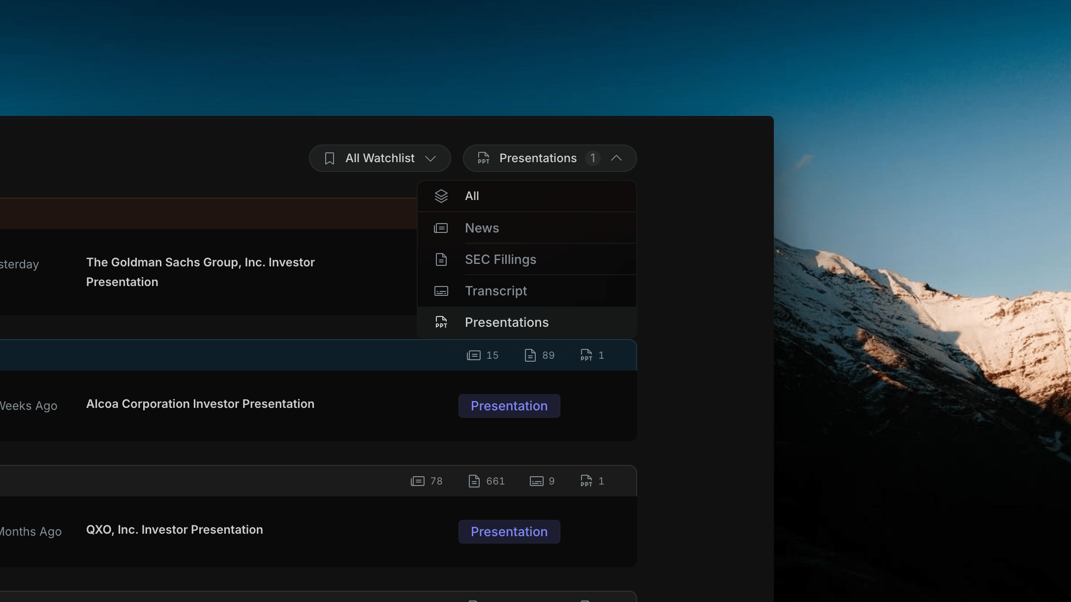 Insighthread Presentations filter feed view