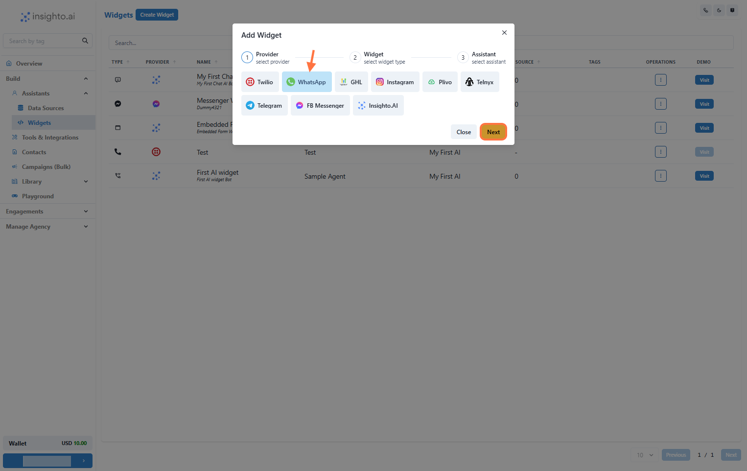 Select WhatsApp Provider