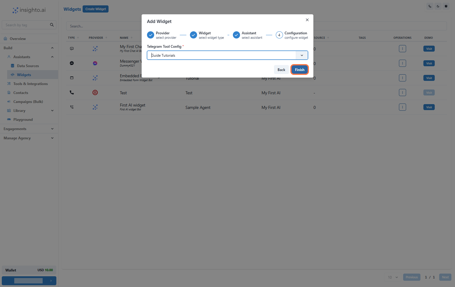 Select Telegram Config and Finish