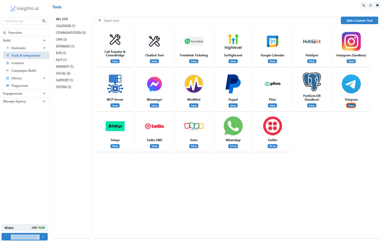 Click Set Up Next to Telegram Tool