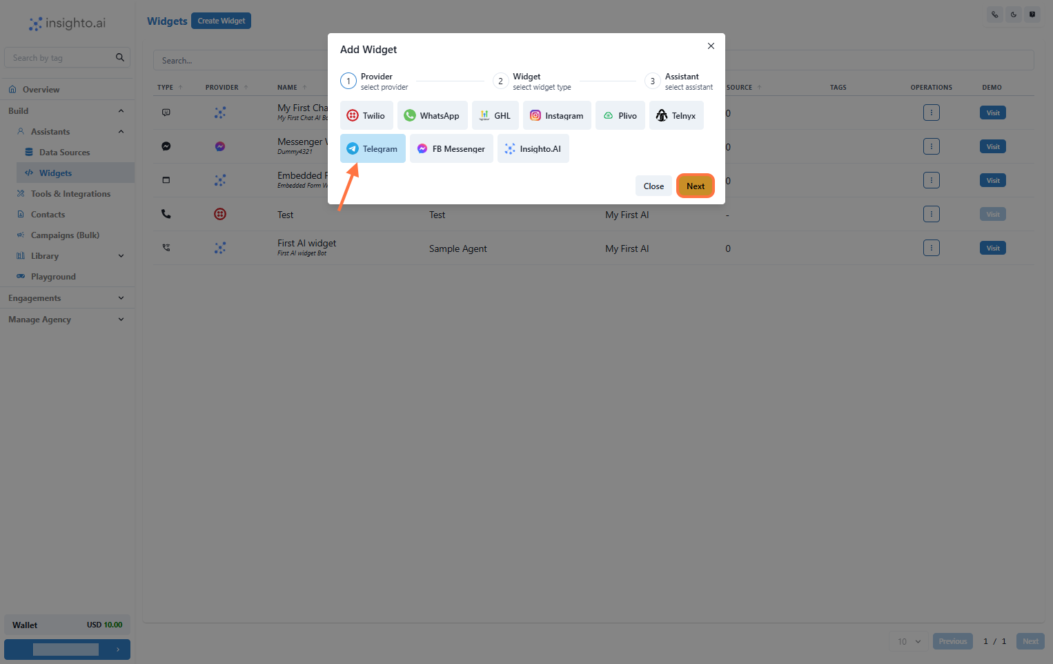 Select Telegram as Provider
