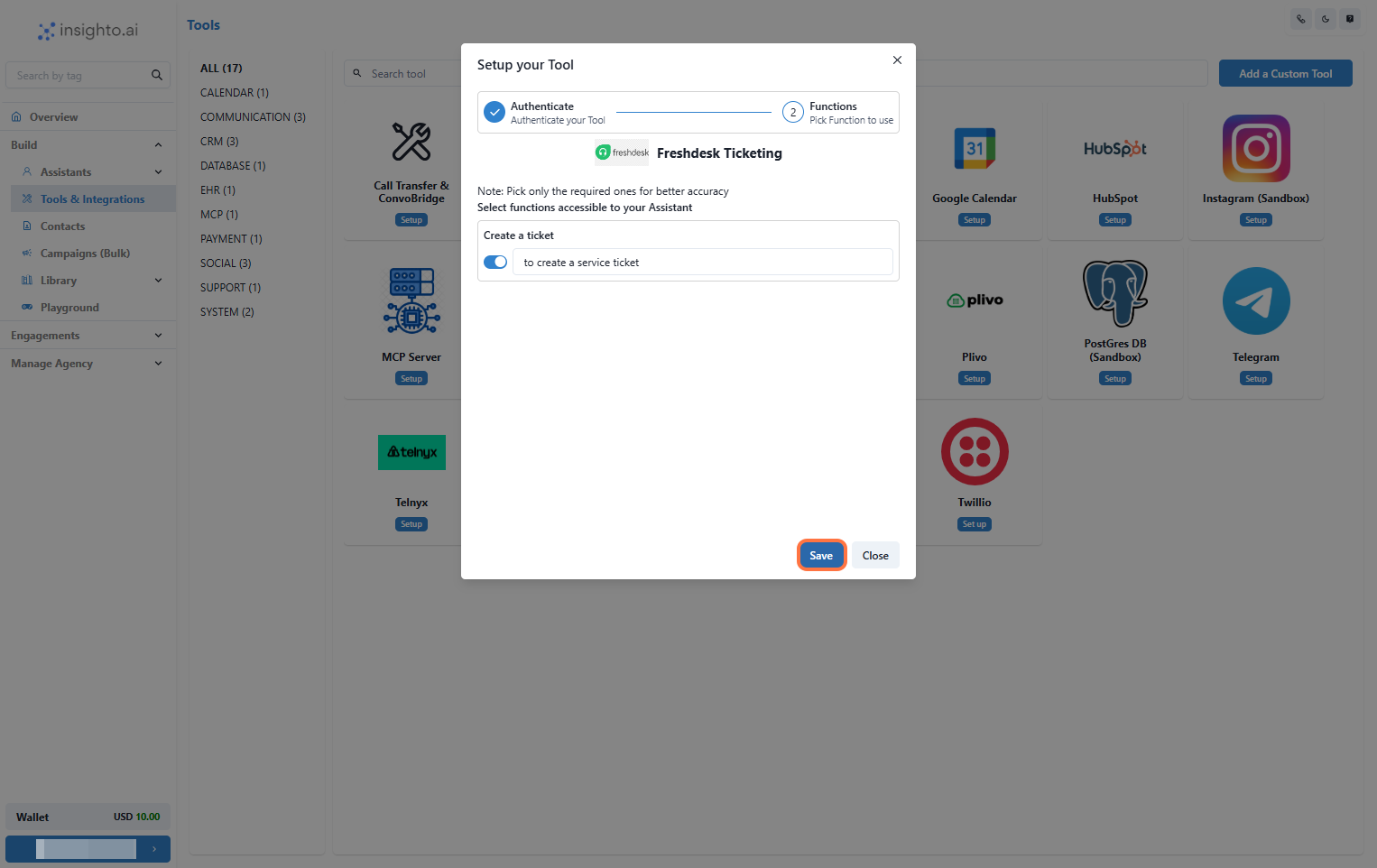 Enable Create Ticket