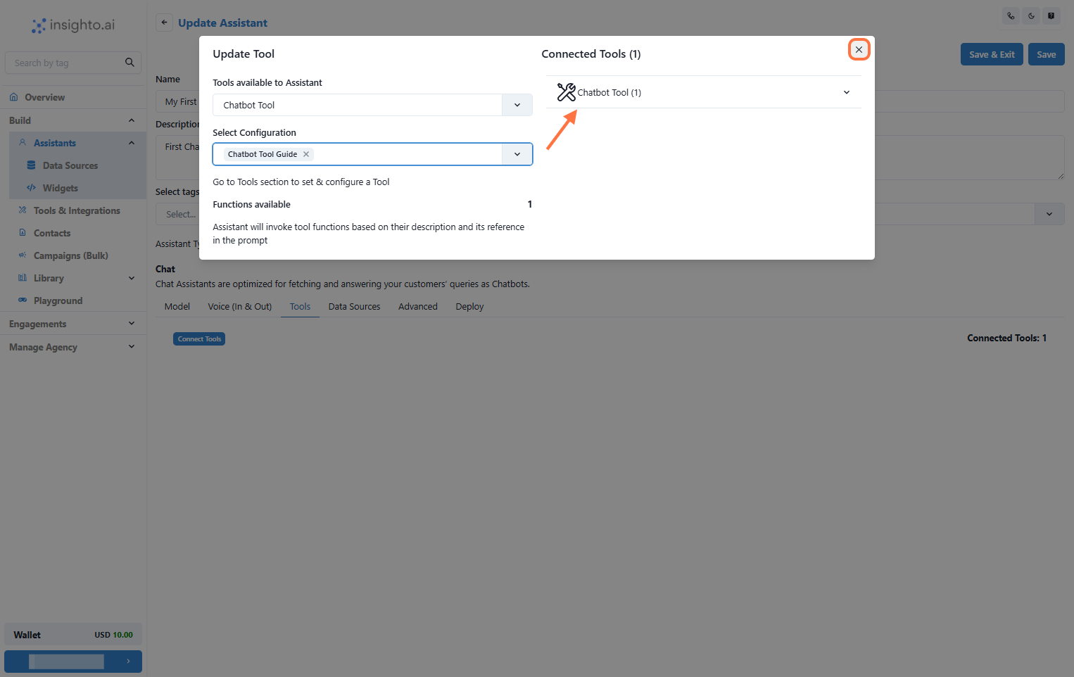 Confirm the Chatbot Tool Connection and Save Changes