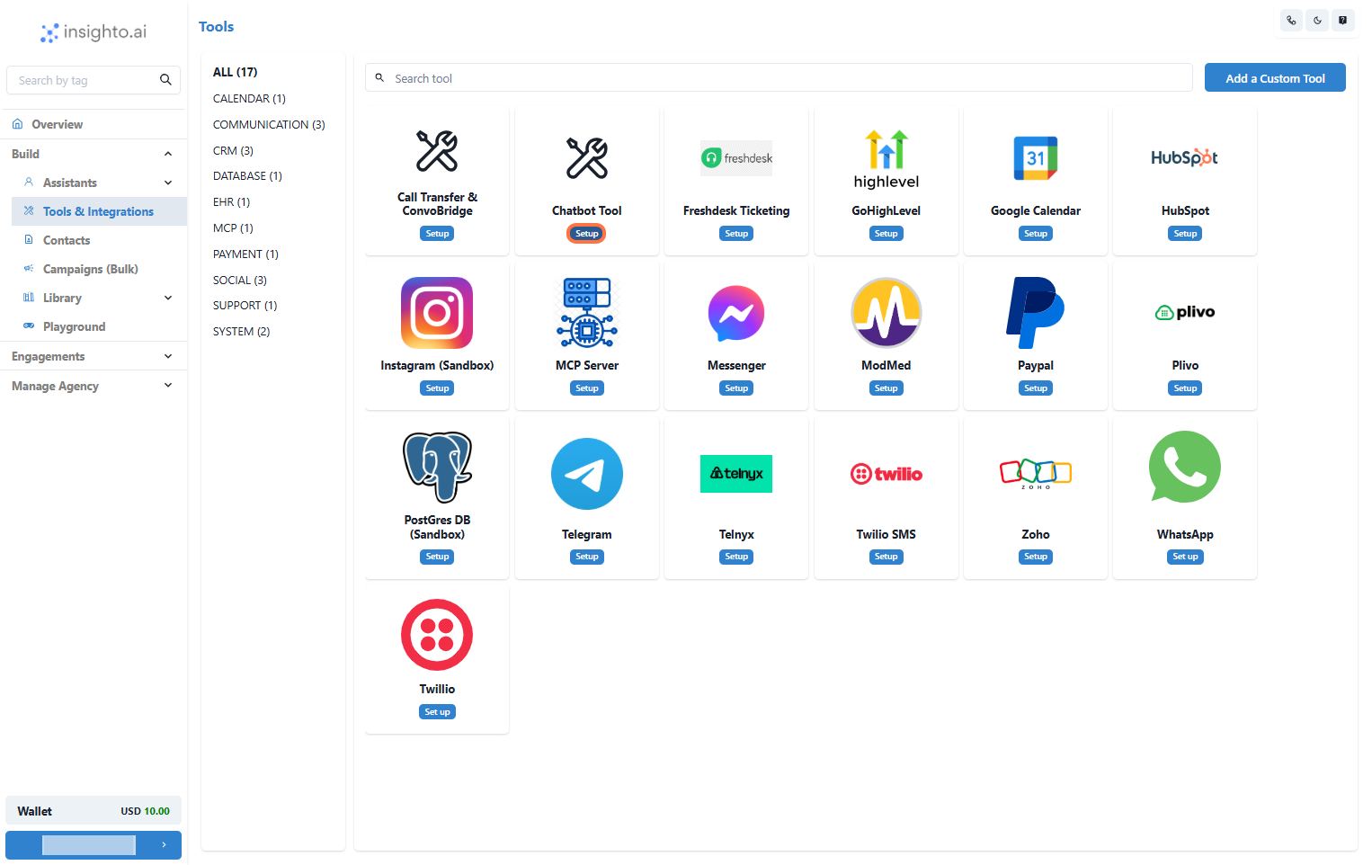 Locate the Chatbot Tool and Click Set Up
