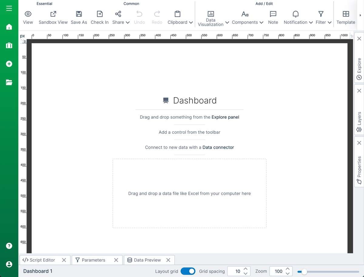 Dashboard Designer screen Dashboard Designer screen