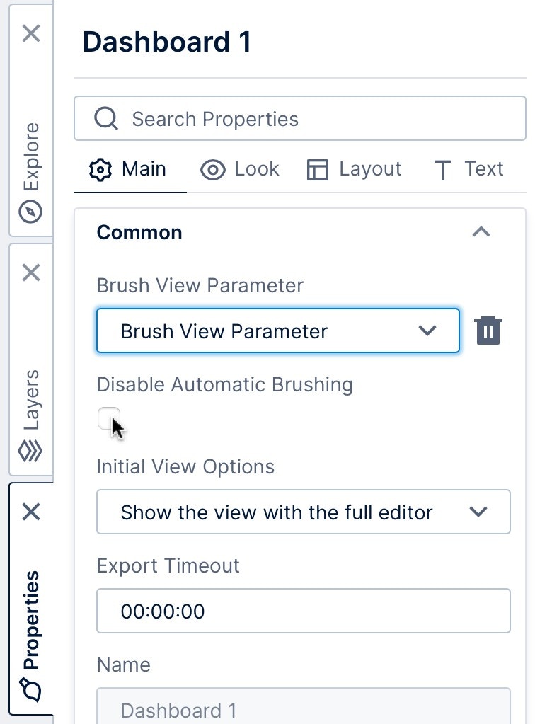 Brushing properties for the dashboard