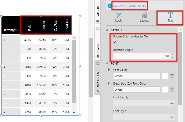 Rotate column header text