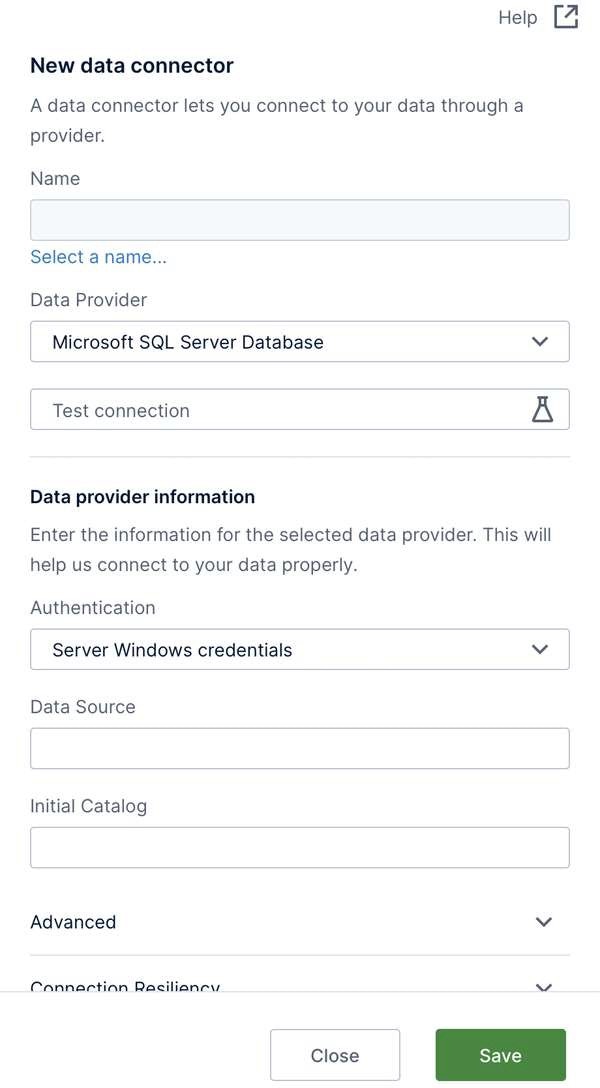 New data connector dialog