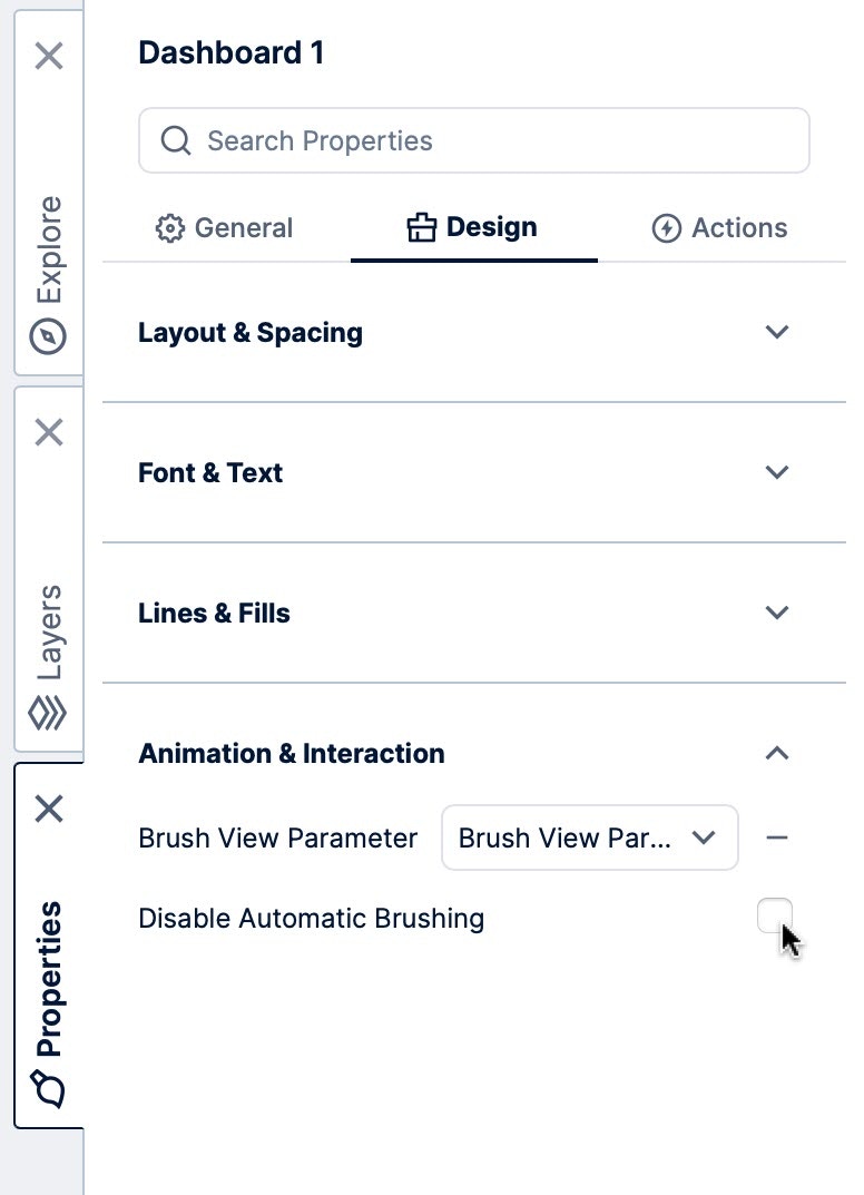 Brushing properties for the dashboard Brushing properties for the dashboard