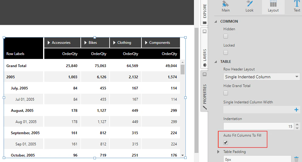Auto Fit Columns To Fill is checked