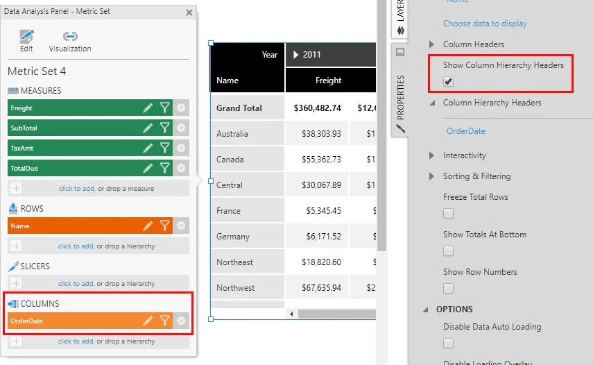 Show Column Hierarchy Headers property