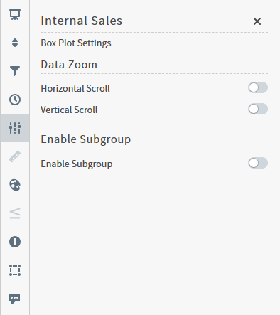 Settings sidebar menu, box plot Adjust settings for your box plot here