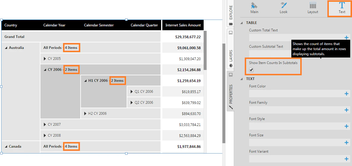 Show the item counts in subtotal text