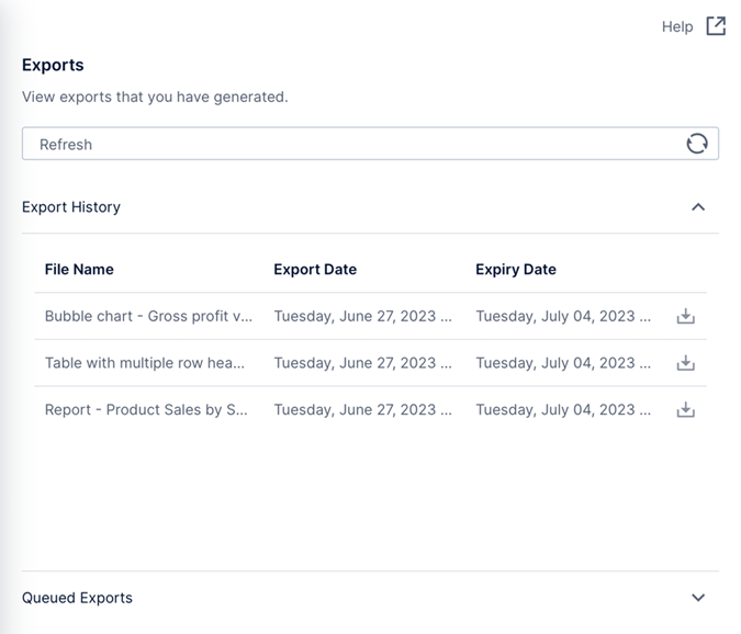 Manage exports Manage exports