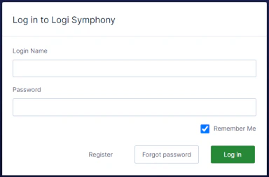 Logi Symphony login work area Enter your Login Name and Password here