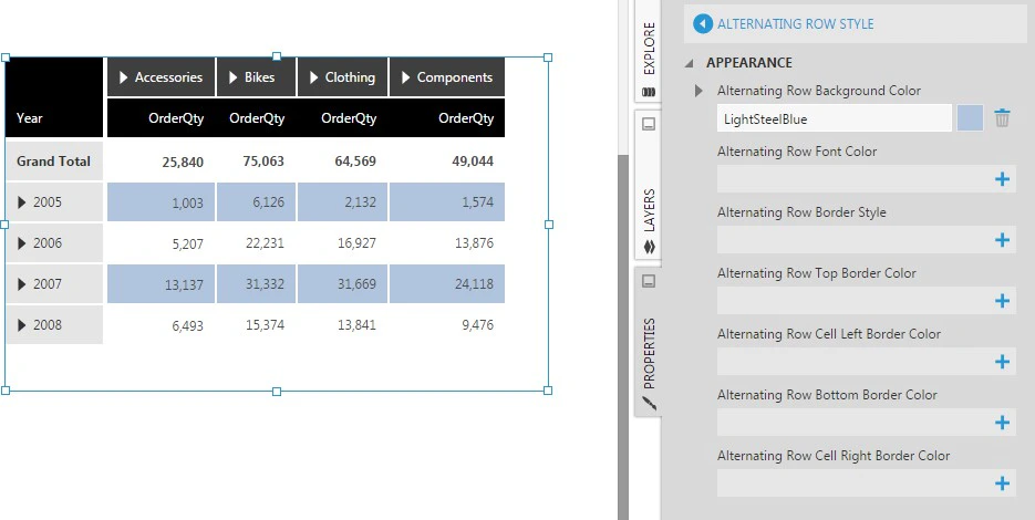 Changing the appearance of alternating rows