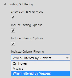 Indicate column filtering