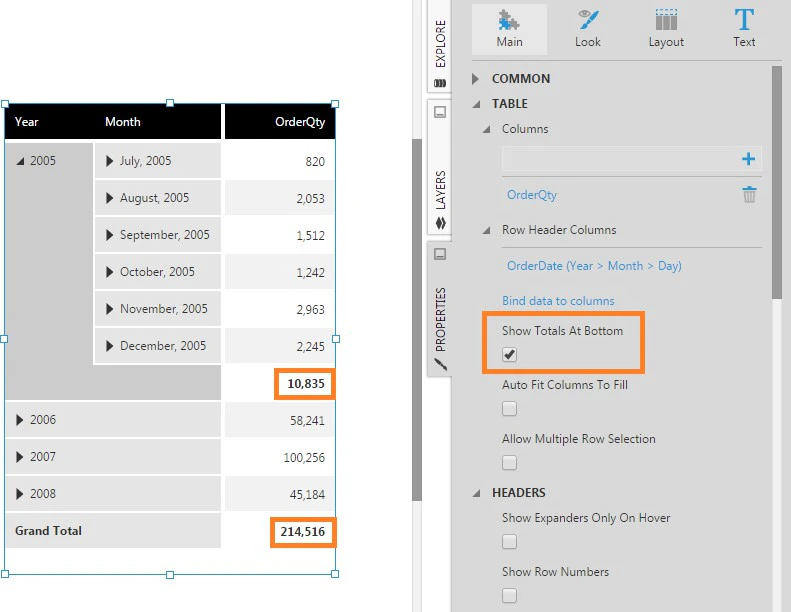 Show Totals At Bottom property