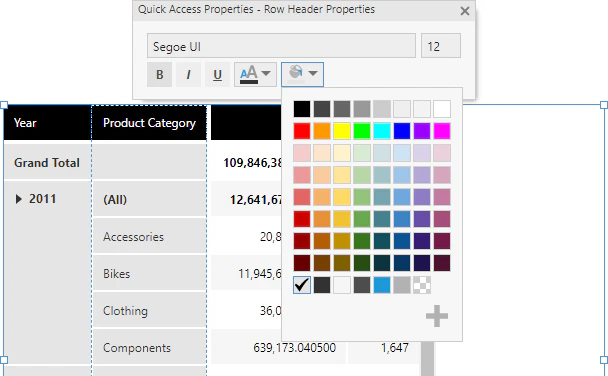 Customizing row header backgrounds from the pop-up