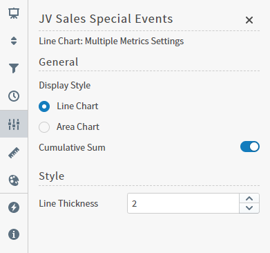 Settings sidebar menu line chart multiple metrics