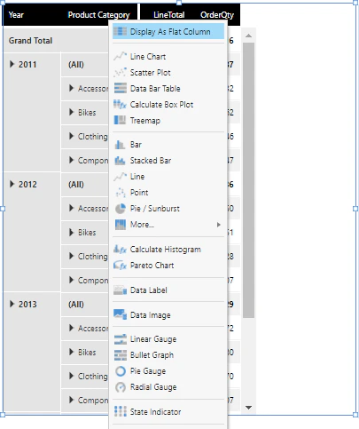 Display as a flat column