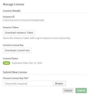 Use this work area to download instance tokens license keys and manage new licenses