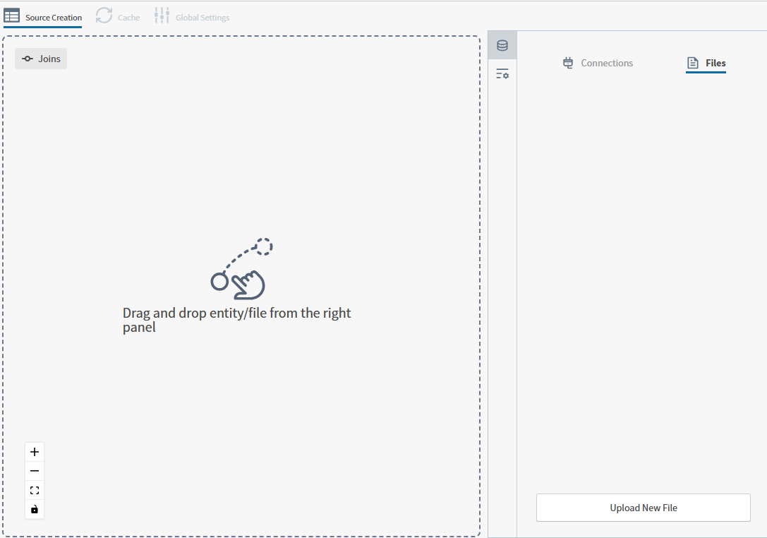 use this work area to upload new files or select exiting files to drag and drop to use in your data source