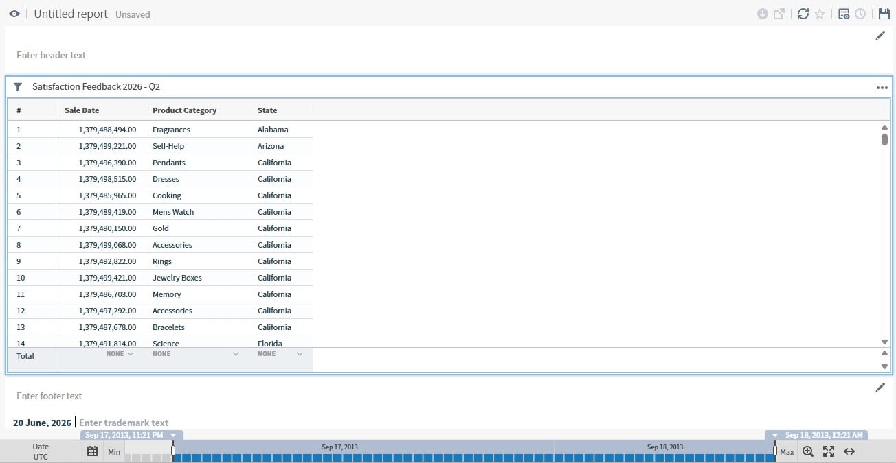 use this work area to design your self service report