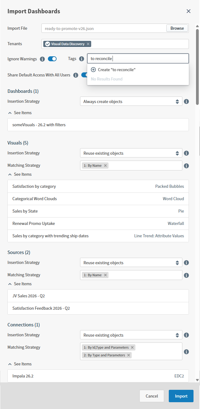 Use this work are to define what JSON file to import, for which tenants, using what insertion strategies, matching strategies, tags, and access levels