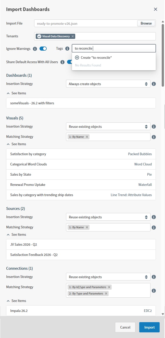 Use this work are to define what JSON file to import, for which tenants, using what insertion strategies, matching strategies, tags, and access levels
