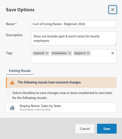 save options dialog for existing visuals