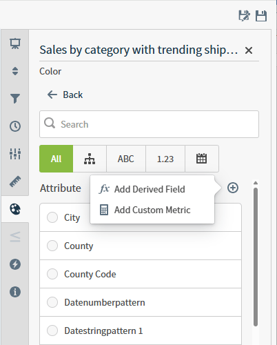 add custom metric option from a visual color menu