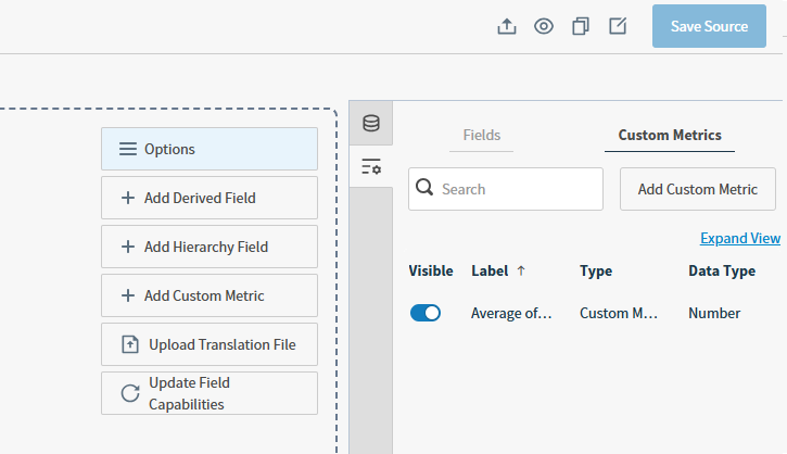 user this work area to find, view, and add custom metrics. select expanded view to open a larger work area.