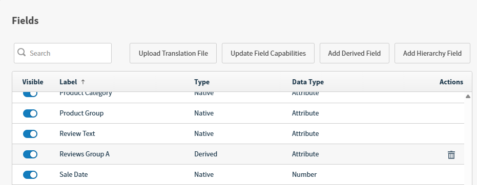use this work area to select a derived field to delete or change its visbility