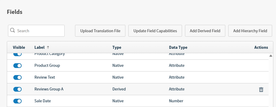 use this work area to select a derived field to delete or change its visbility