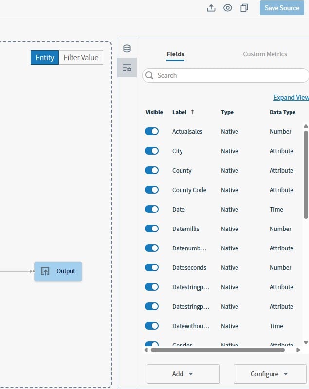 use this work area to manage the visibility of fields and other information related to your data