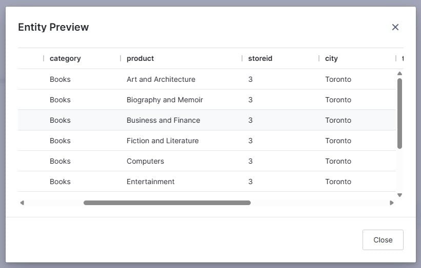 use this work area to preview view the available data in your source