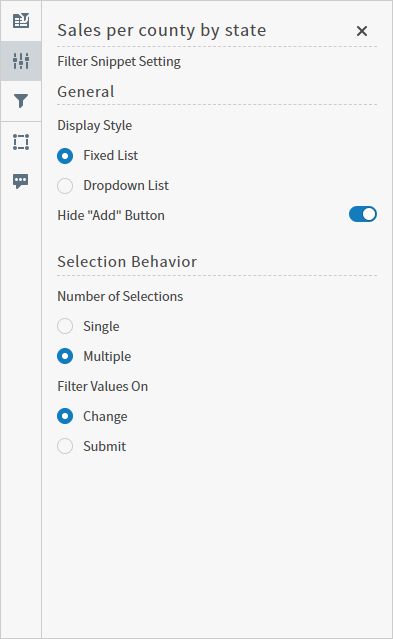 Use this work area to define filter snippet options