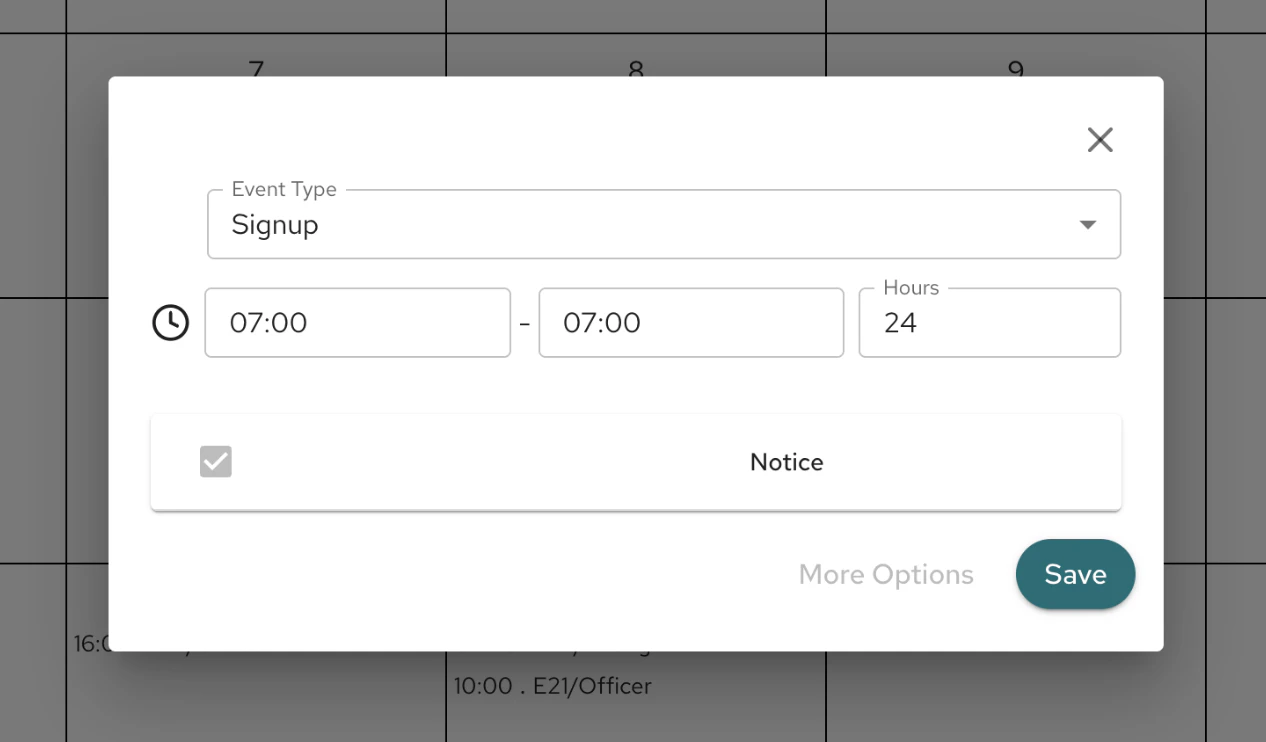 Personal Calendar Add Event Enlarged
