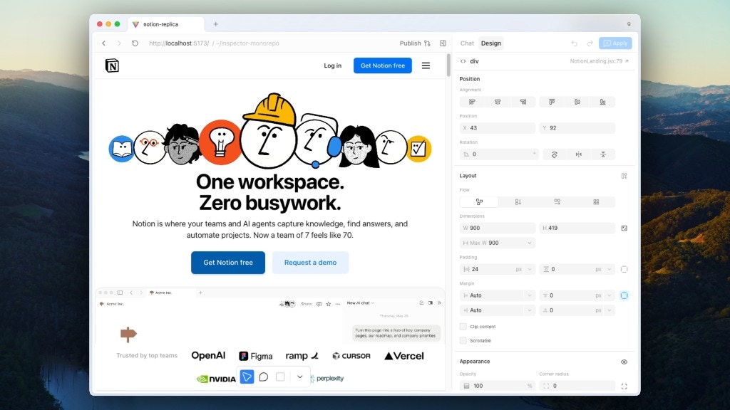 Inspector visual editor interface