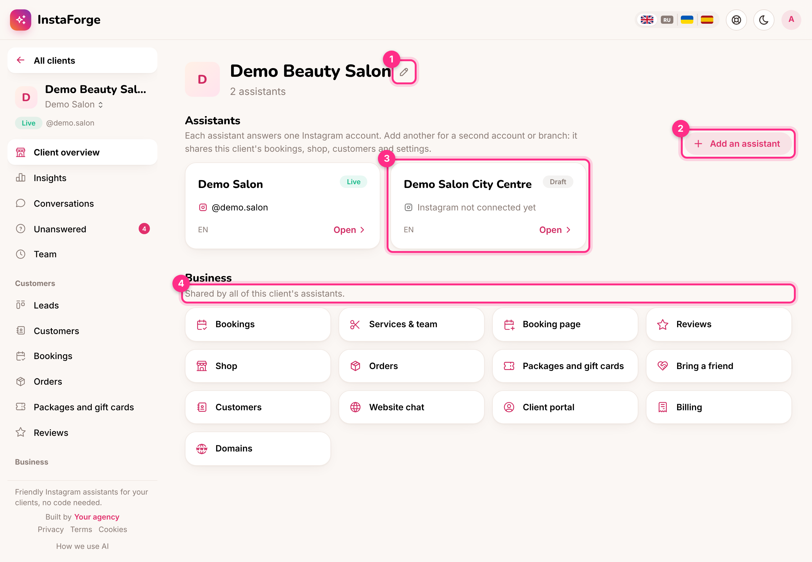 A client's page