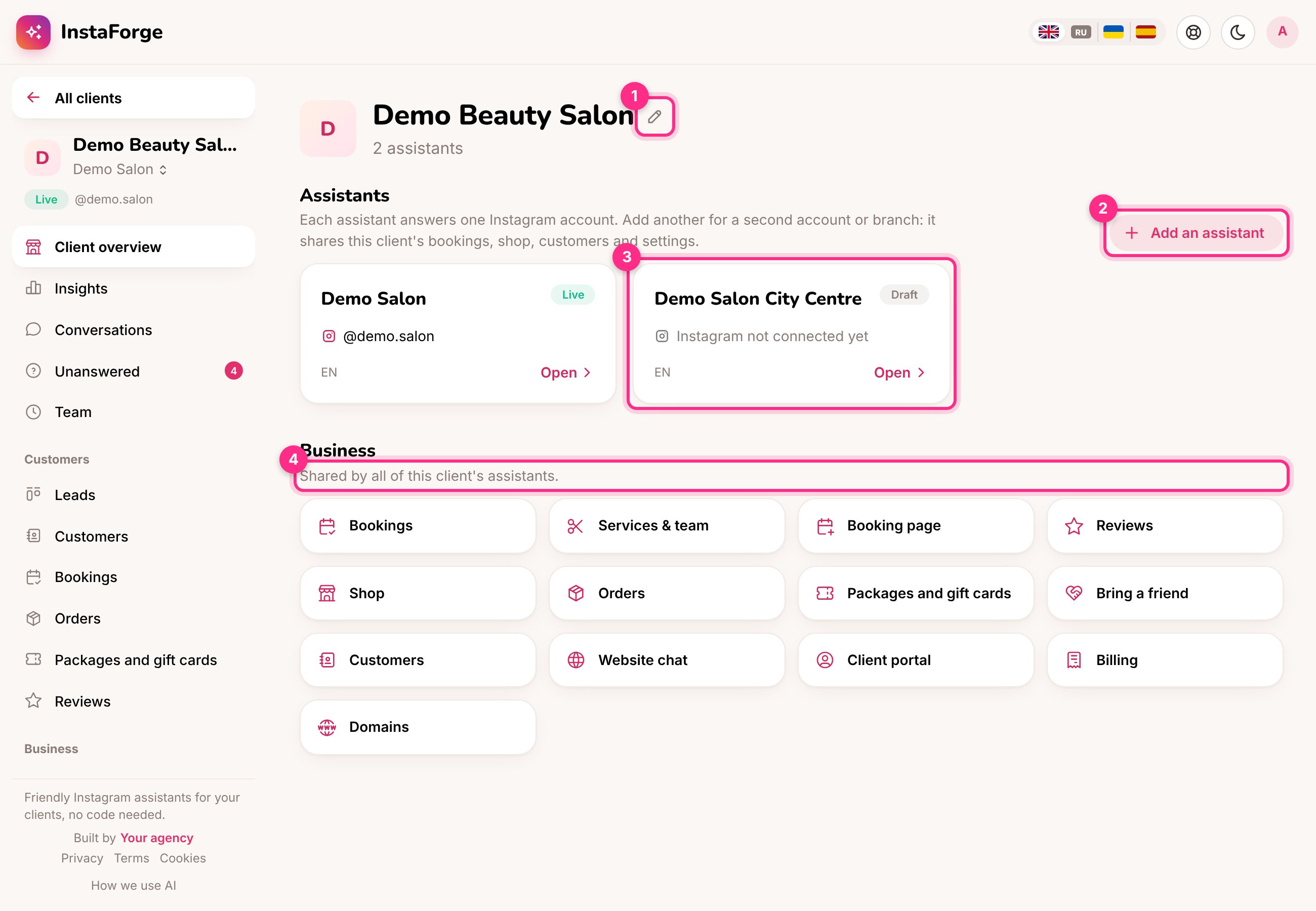 A client's page