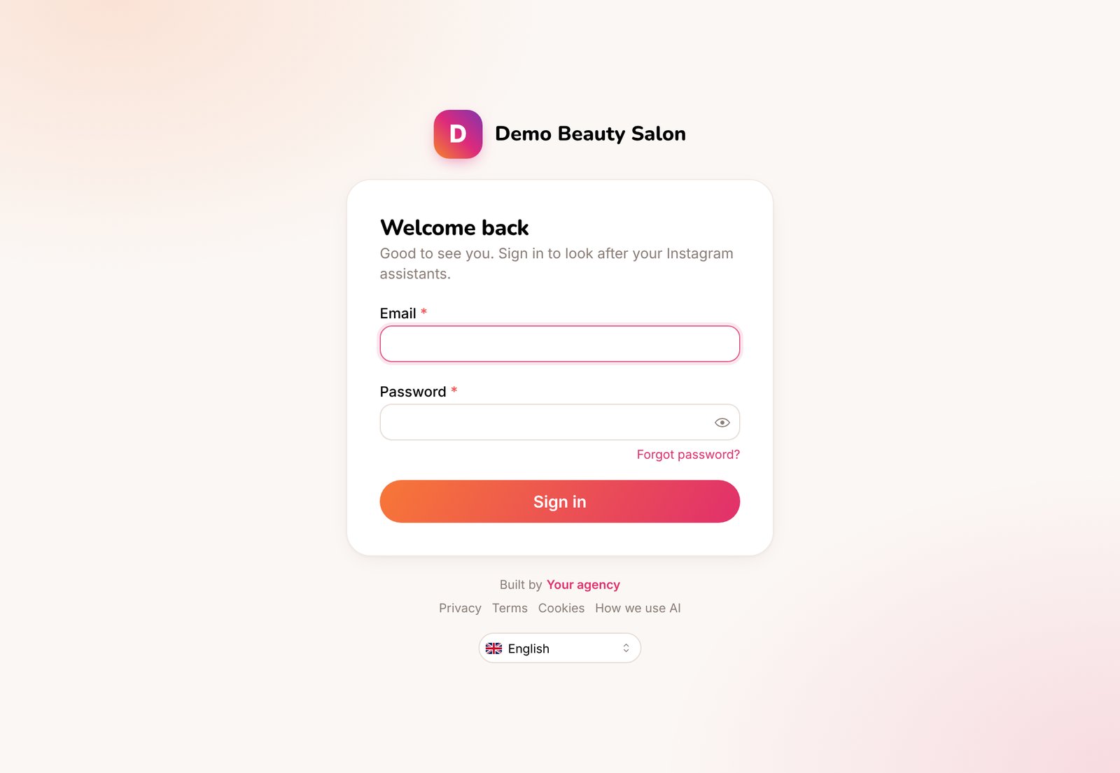 The sign-in page on a client's domain