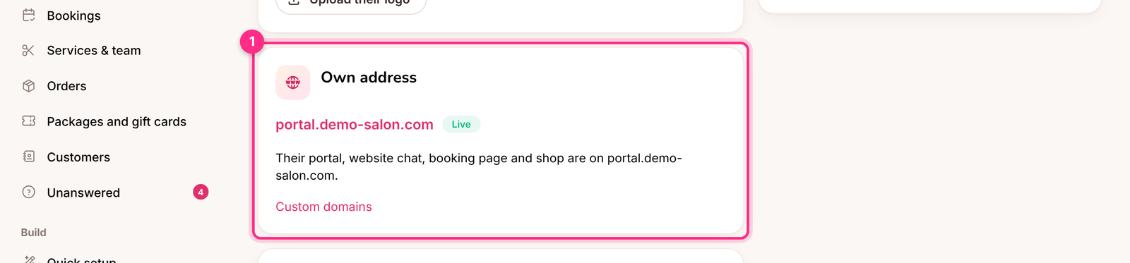 The client's address on the Client portal page
