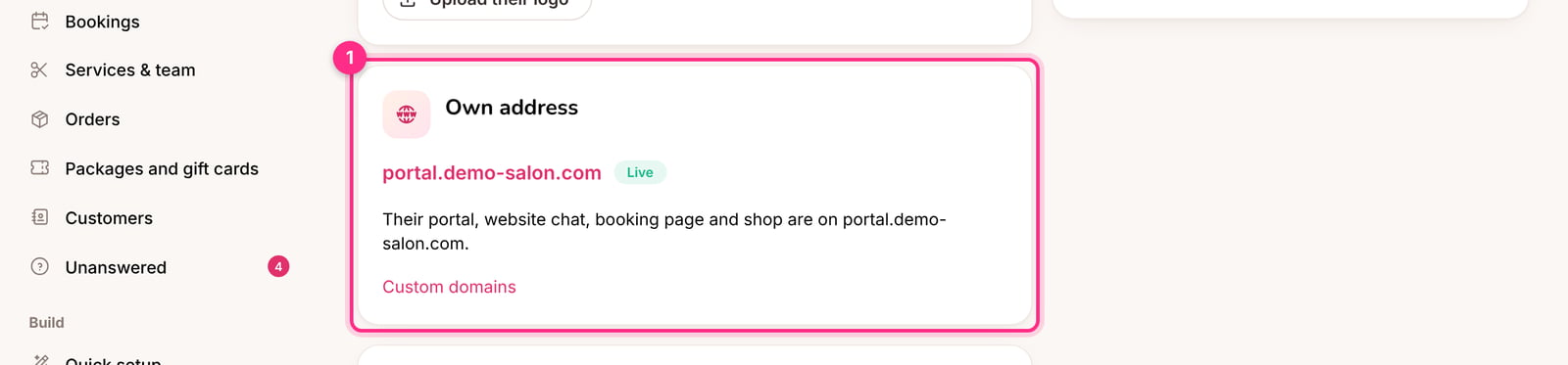 The client's address on the Client portal page
