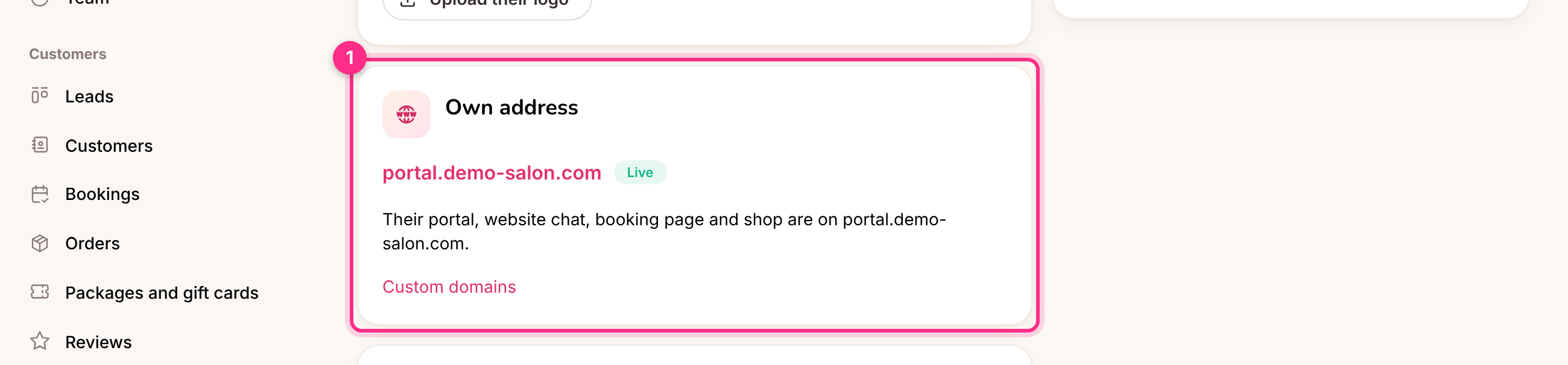The client's address on the Client portal page